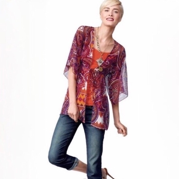 CABi Paisley Print Kimono Top SZ Medium - Picture 2 of 11